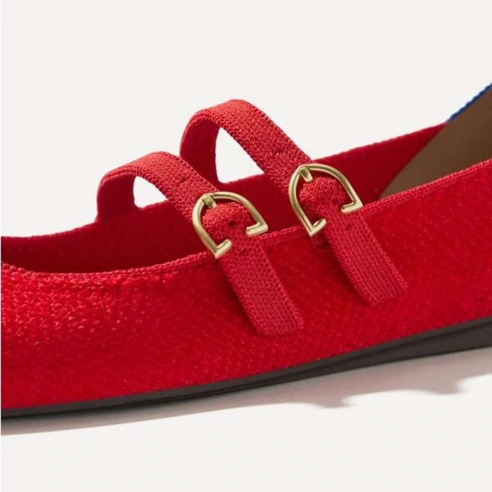 Rothy's The Double Buckle Mary Jane Flats Shoes Red Size 8.5 - Picture 3 of 12